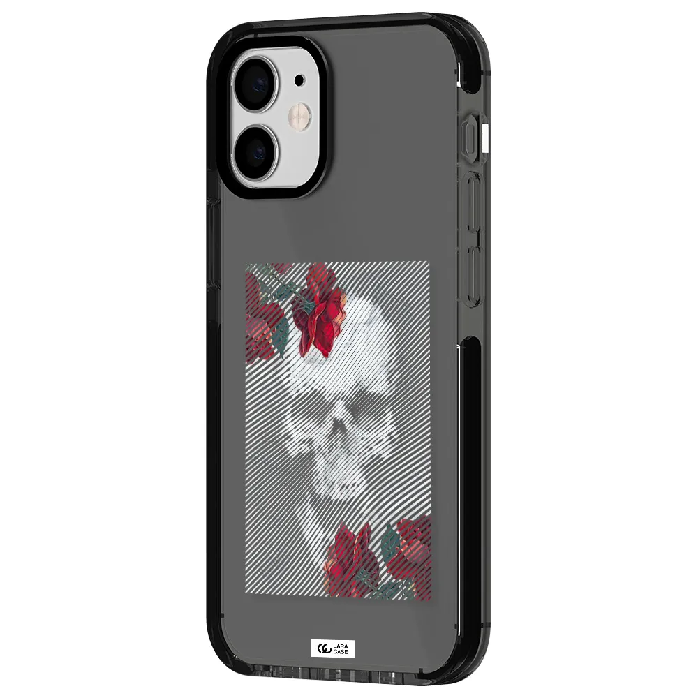 Rose And Skull Pattern Line Apple iPhone 12 mini impact Smoke Black Case