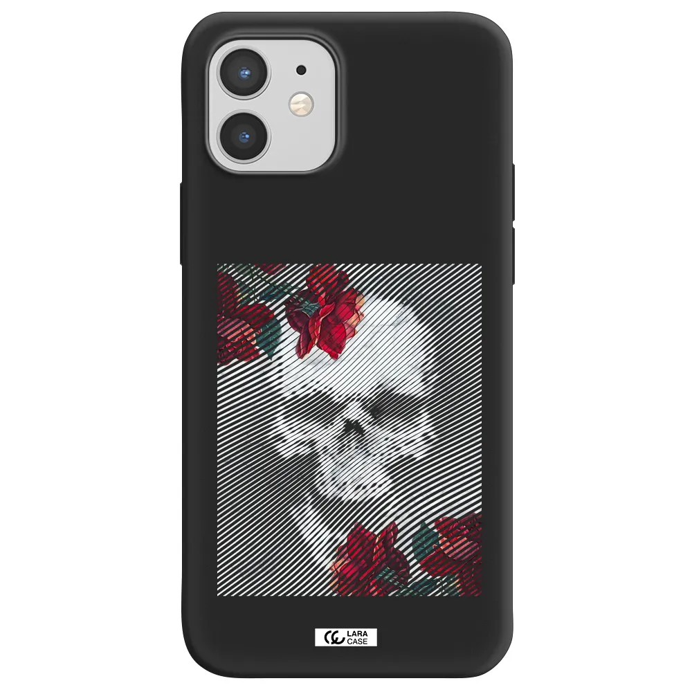 Rose And Skull Pattern Line Apple iPhone 12 mini Silicone black Case