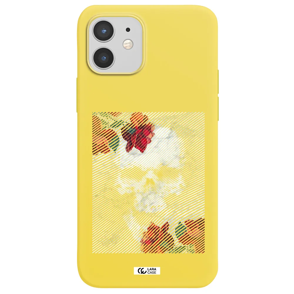 Rose And Skull Pattern Line Apple iPhone 12 mini Silicone canary yellow Case
