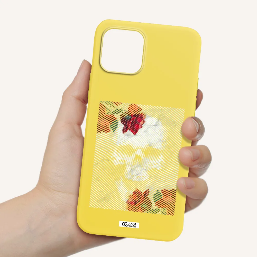 Rose And Skull Pattern Line Apple iPhone 12 mini Silicone canary yellow Case