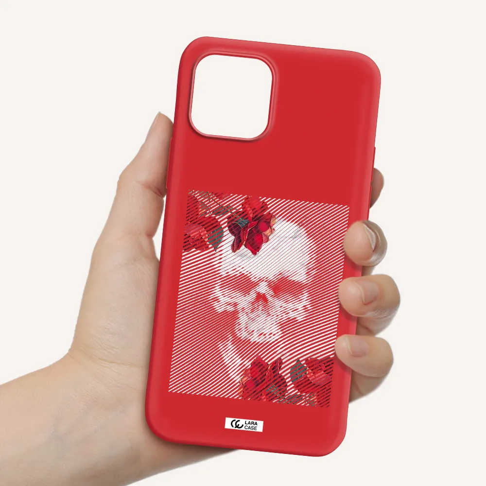 Rose And Skull Pattern Line Apple iPhone 12 mini Silicone Imperial Red Case