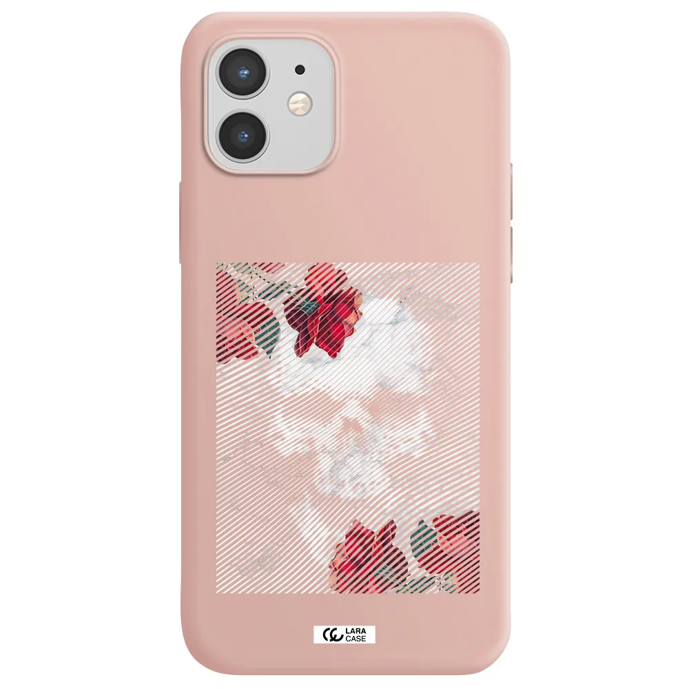 Rose And Skull Pattern Line Apple iPhone 12 mini Silicone pastel pink Case