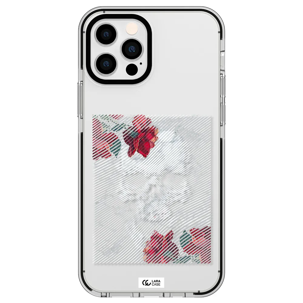 Rose And Skull Pattern Line Apple iPhone 12 pro impact black border Case