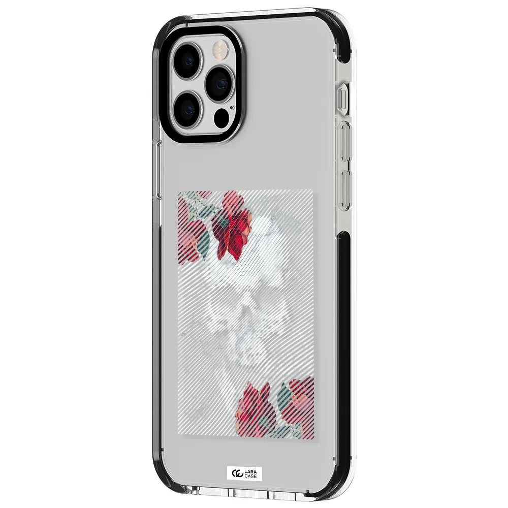 Rose And Skull Pattern Line Apple iPhone 12 pro impact black border Case