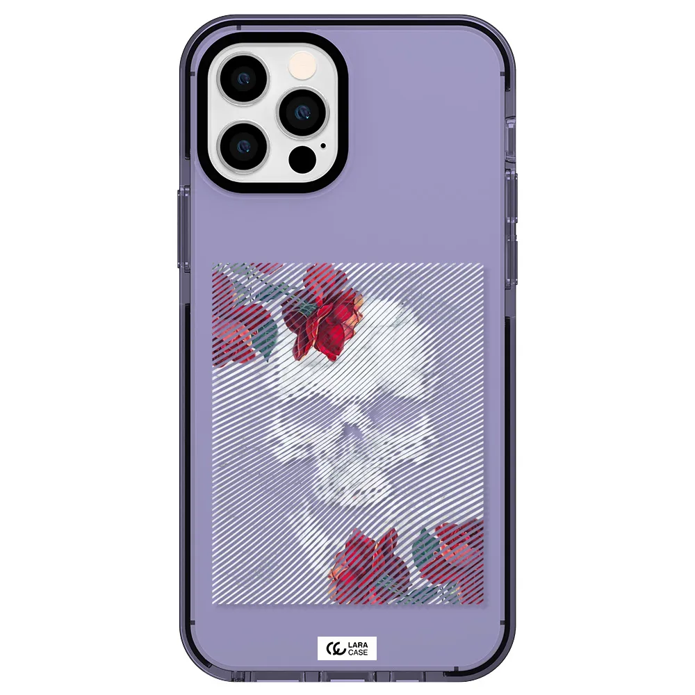 Rose And Skull Pattern Line Apple iPhone 12 pro impact Lilac Case