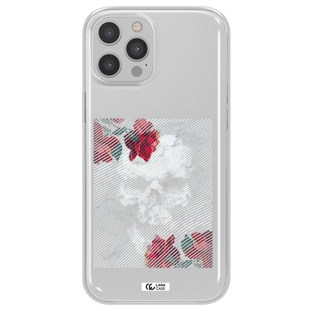 Rose And Skull Pattern Line Apple iPhone 12 pro max Clear TPU Case