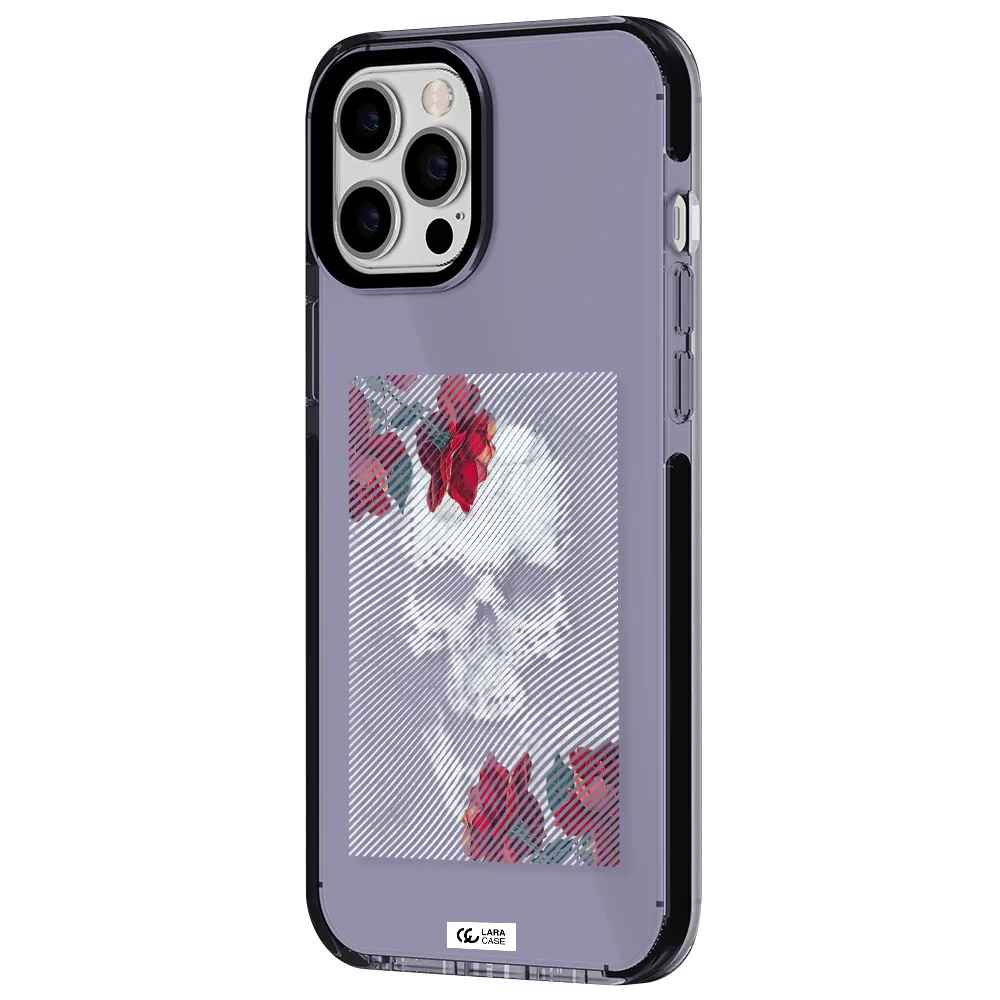 Rose And Skull Pattern Line Apple iPhone 12 pro max impact Lilac Case
