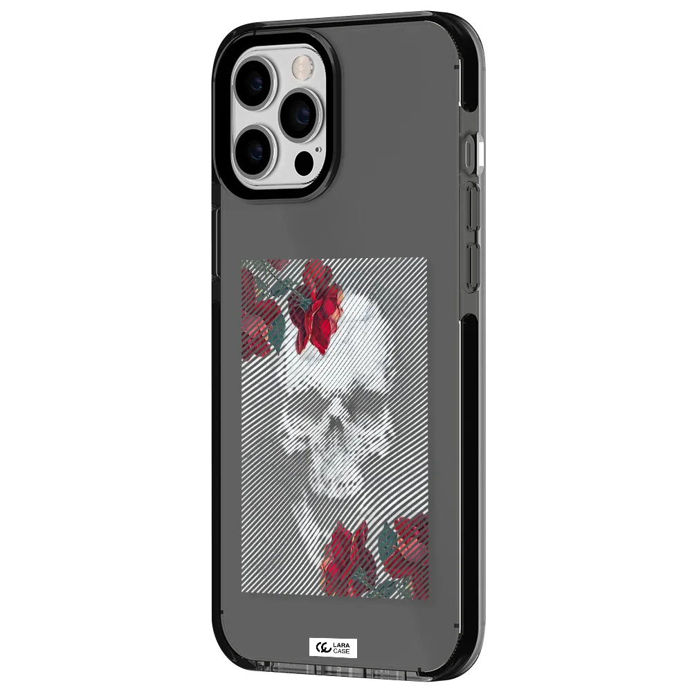 Rose And Skull Pattern Line Apple iPhone 12 pro max impact Smoke Black Case