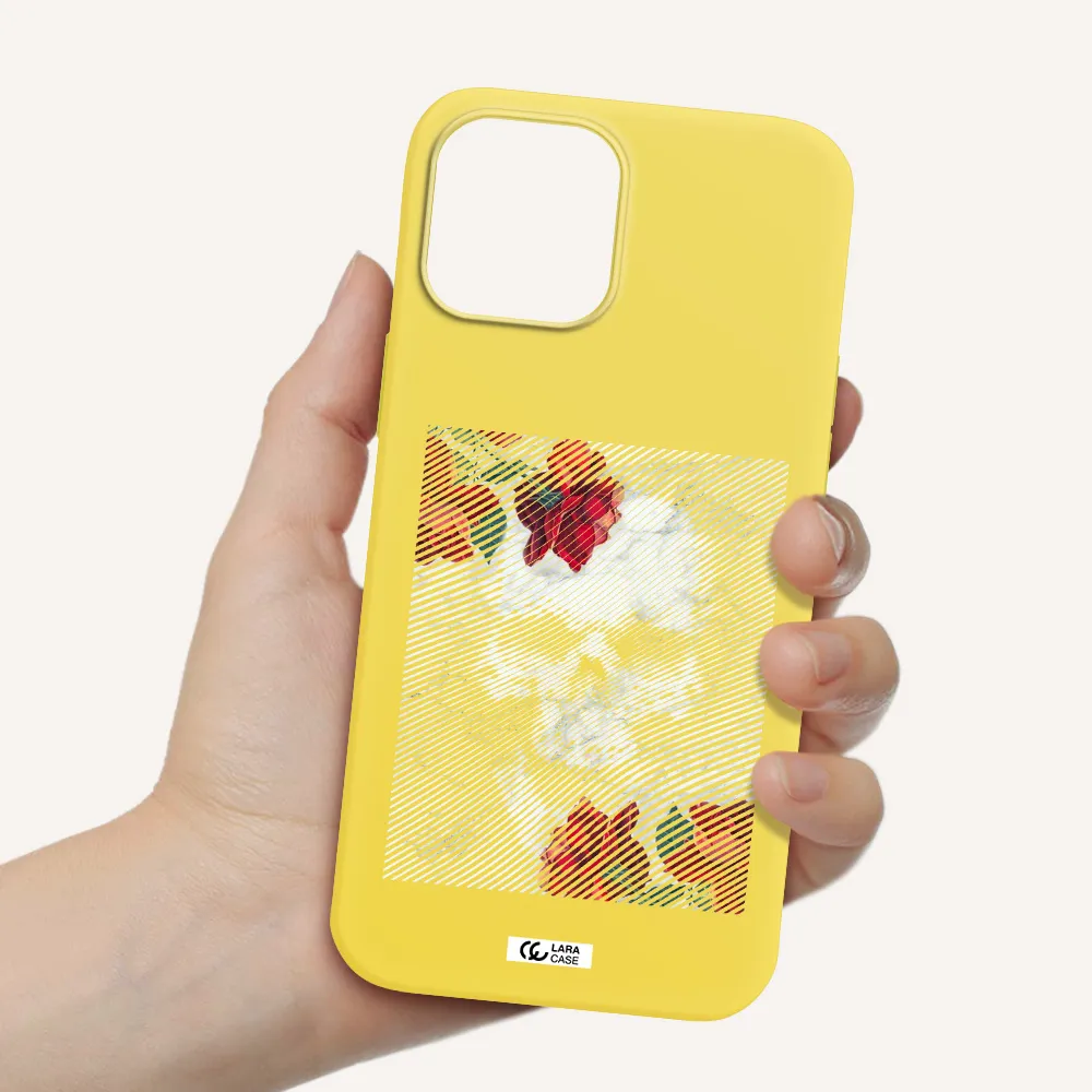 Rose And Skull Pattern Line Apple iPhone 12 pro max Silicone canary yellow Case