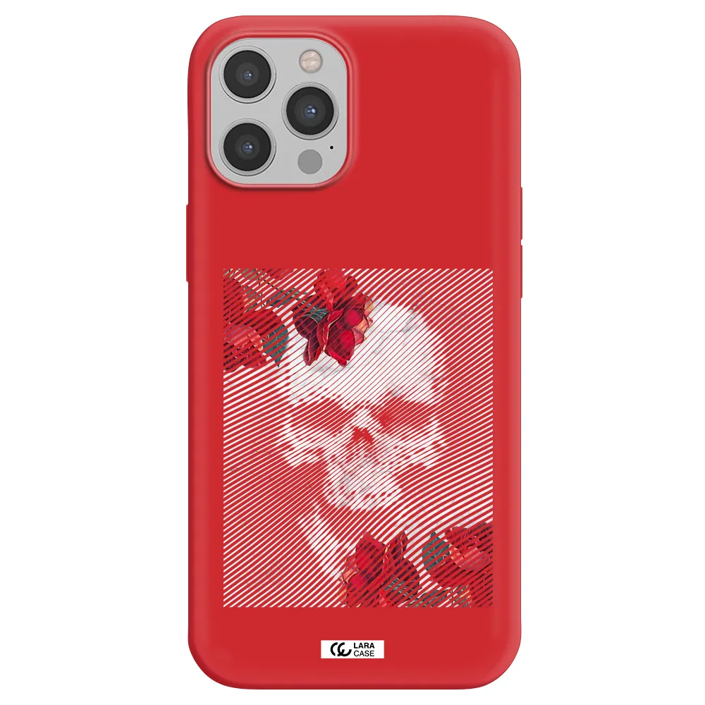 Rose And Skull Pattern Line Apple iPhone 12 pro max Silicone Imperial Red Case