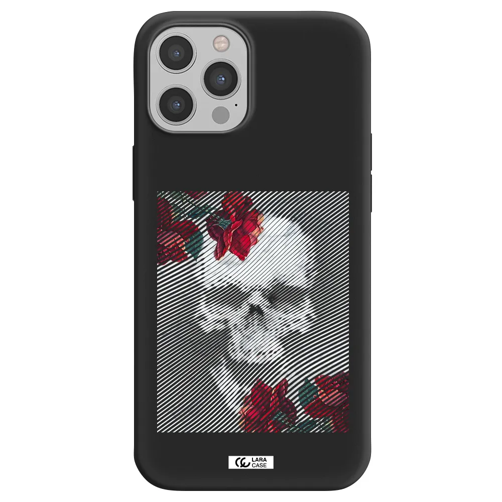 Rose And Skull Pattern Line Apple iPhone 12 pro Silicone black Case