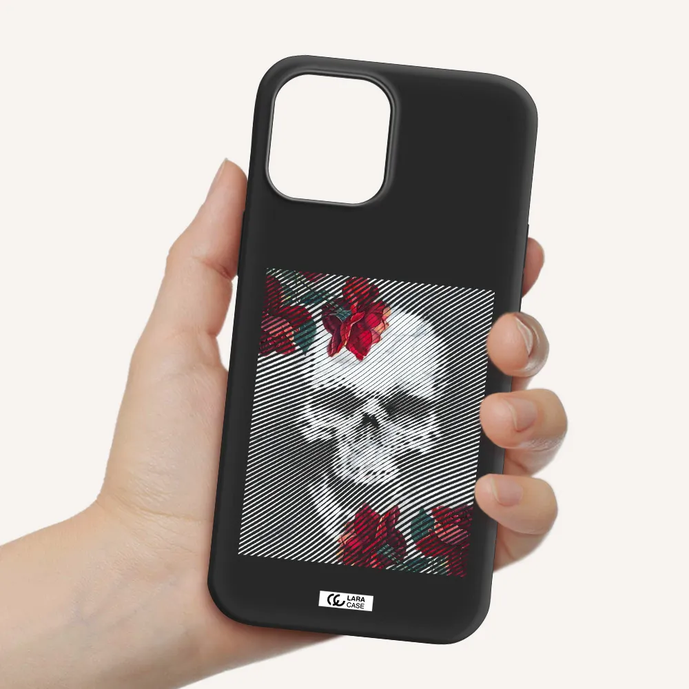 Rose And Skull Pattern Line Apple iPhone 12 pro Silicone black Case