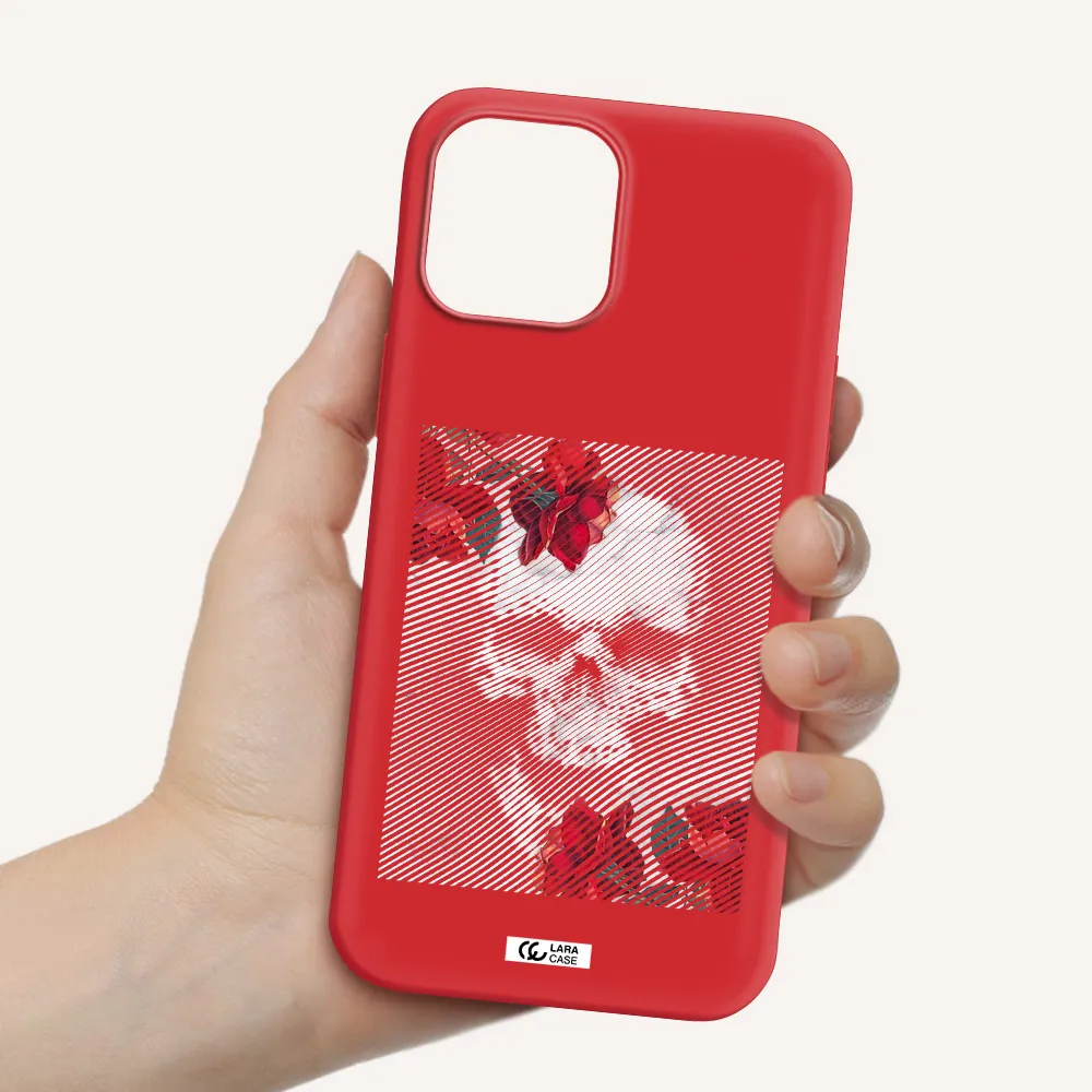 Rose And Skull Pattern Line Apple iPhone 12 pro Silicone Imperial Red Case