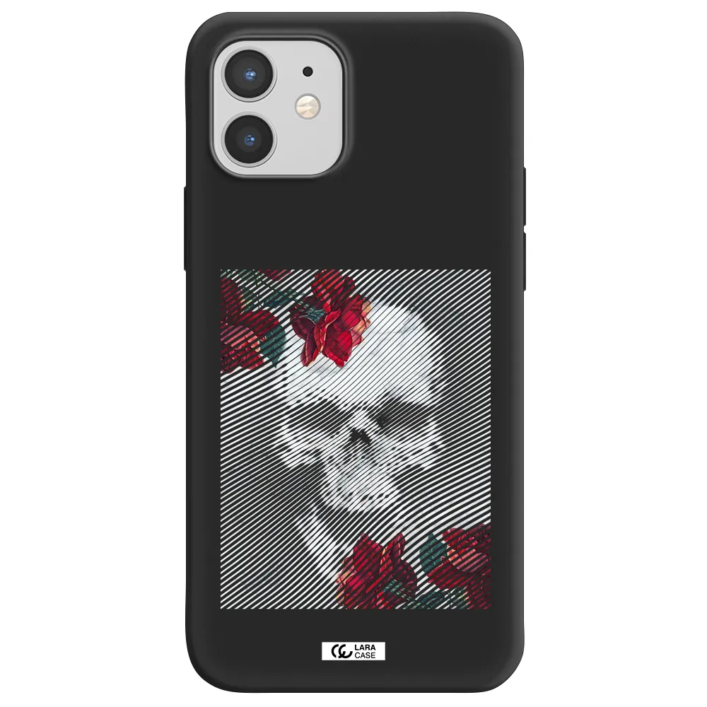 Rose And Skull Pattern Line Apple iPhone 12 Silicone black Case