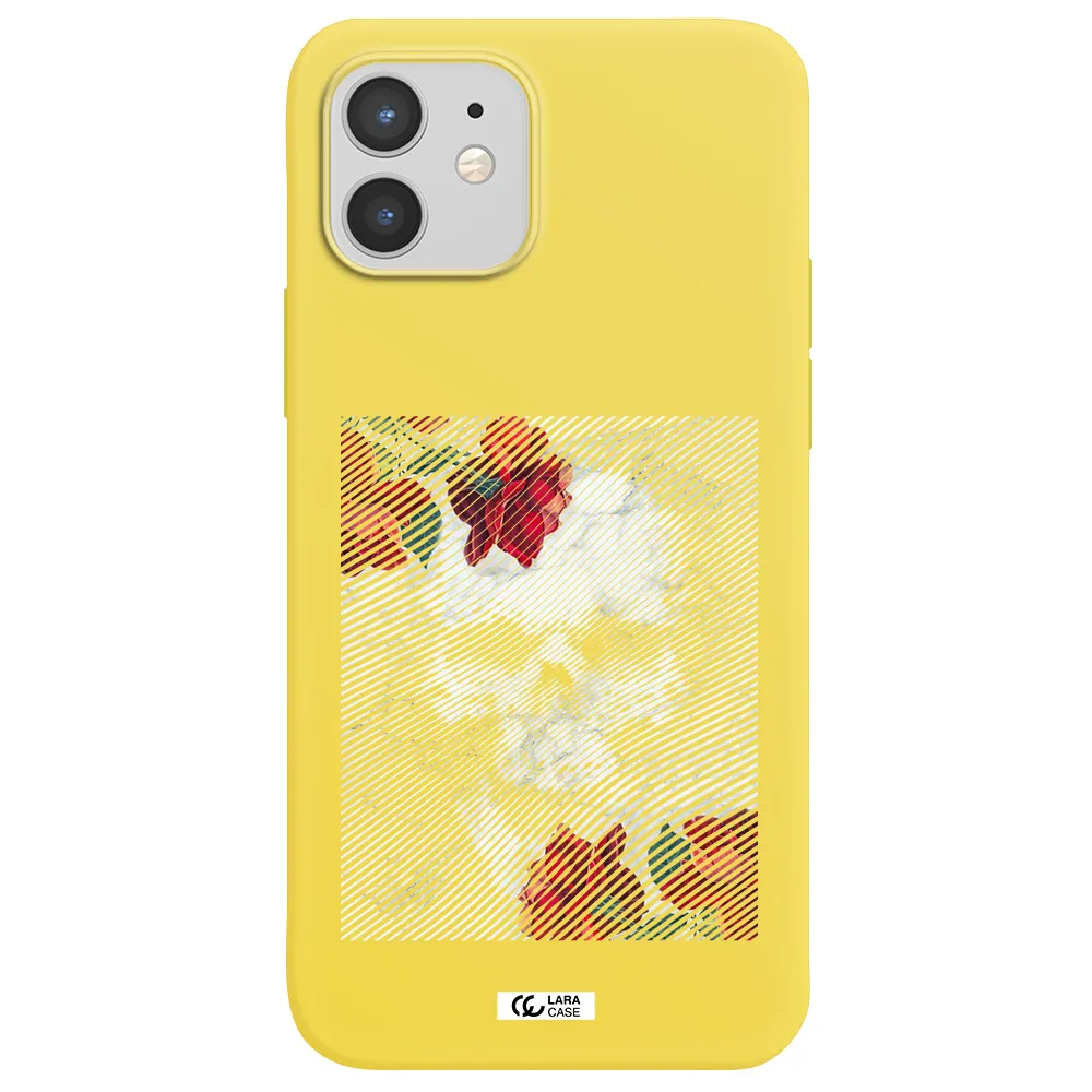 Rose And Skull Pattern Line Apple iPhone 12 Silicone canary yellow Case