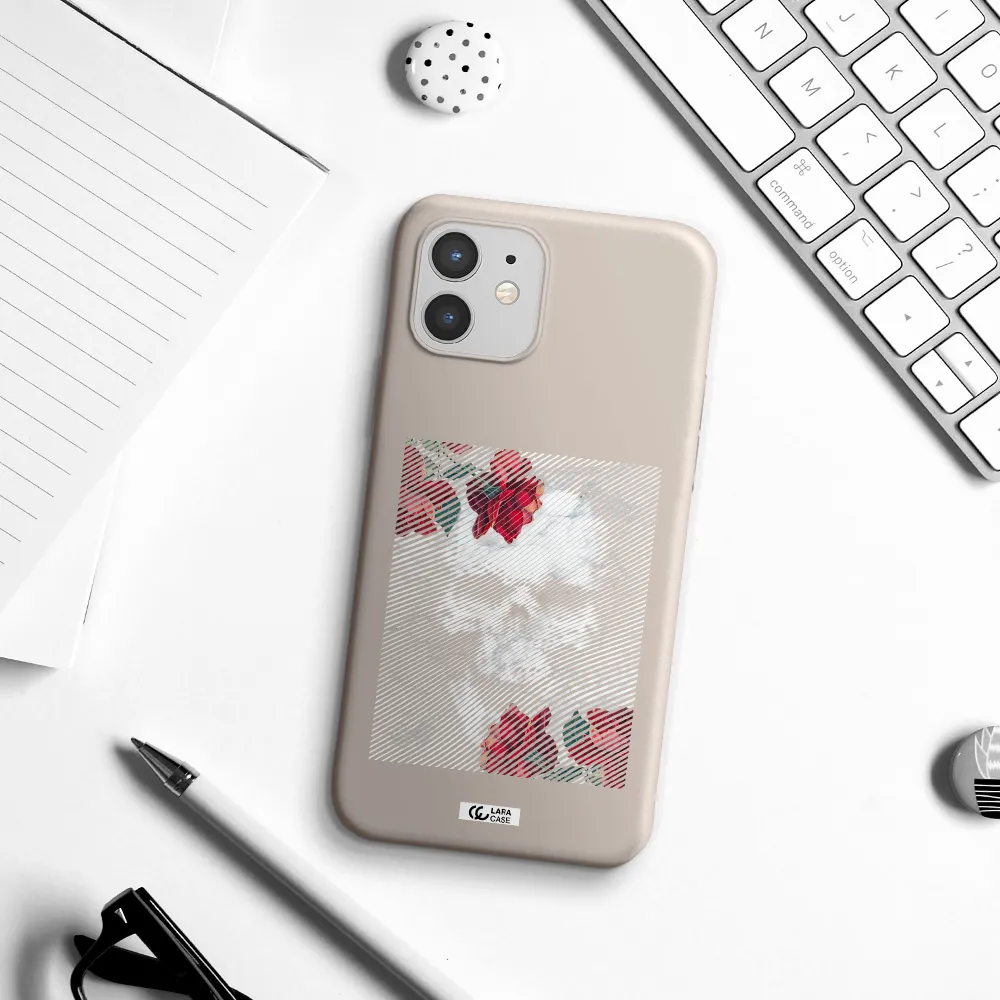 Rose And Skull Pattern Line Apple iPhone 12 Silicone Stone Case