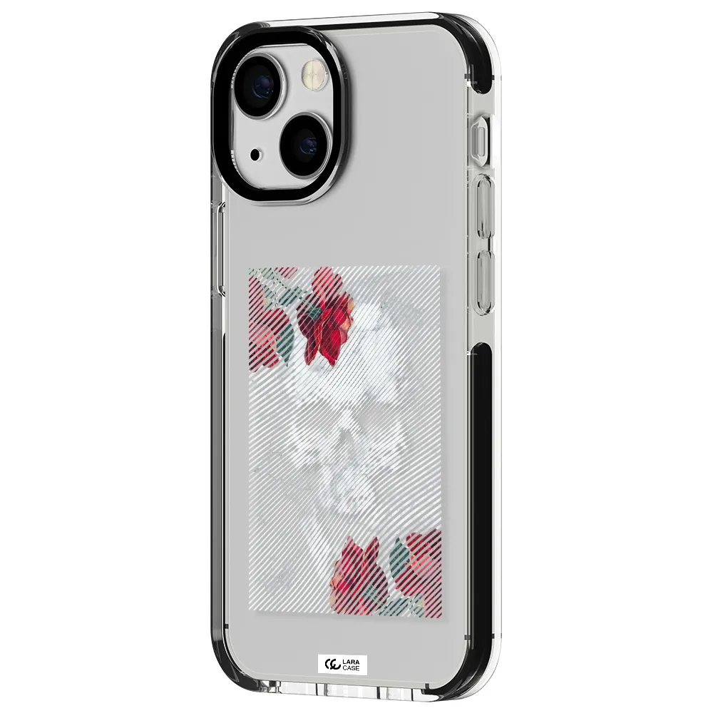 Rose And Skull Pattern Line Apple iPhone 13 mini impact black border Case
