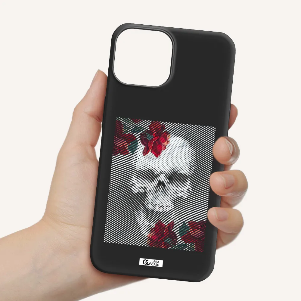 Rose And Skull Pattern Line Apple iPhone 13 mini Silicone black Case