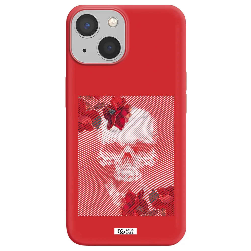 Rose And Skull Pattern Line Apple iPhone 13 mini Silicone Imperial Red Case