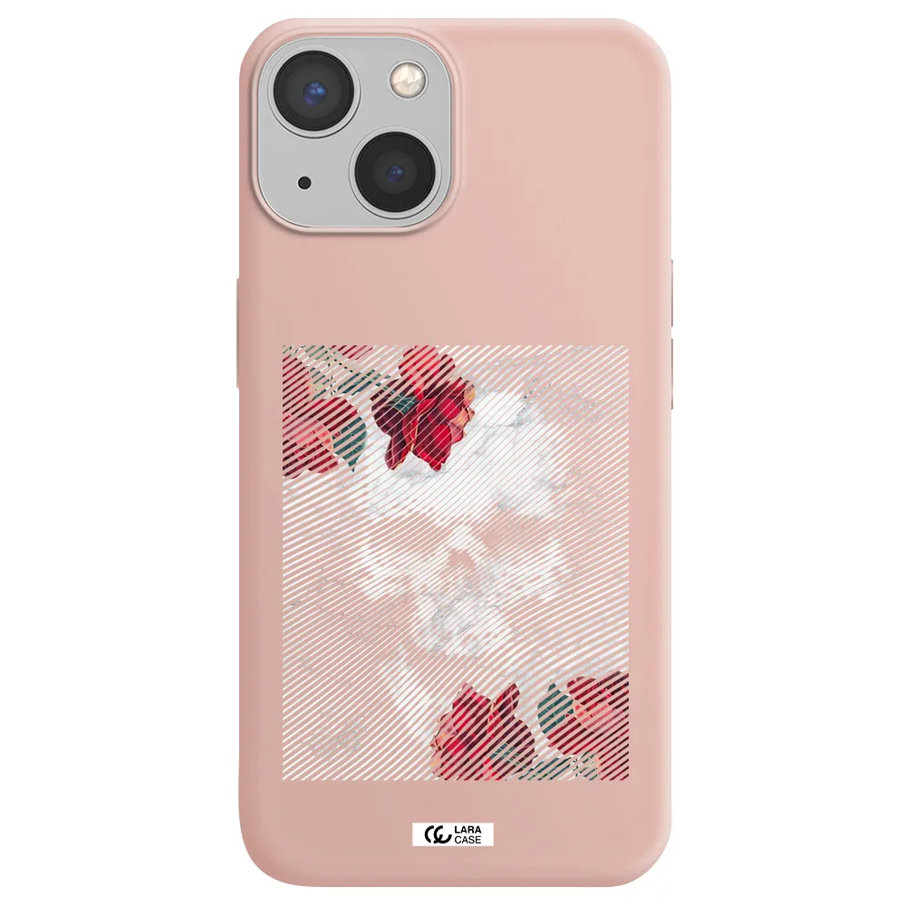 Rose And Skull Pattern Line Apple iPhone 13 mini Silicone pastel pink Case