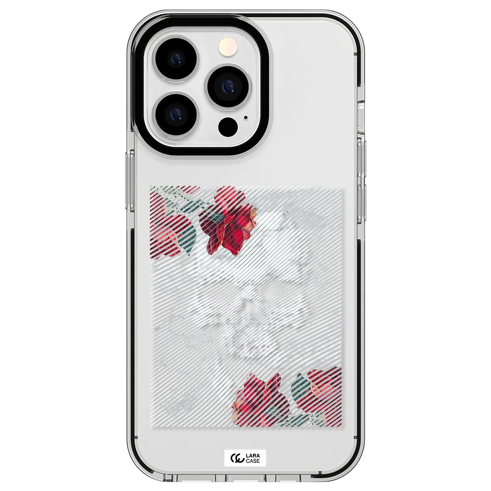 Rose And Skull Pattern Line Apple iPhone 13 Pro impact black border Case