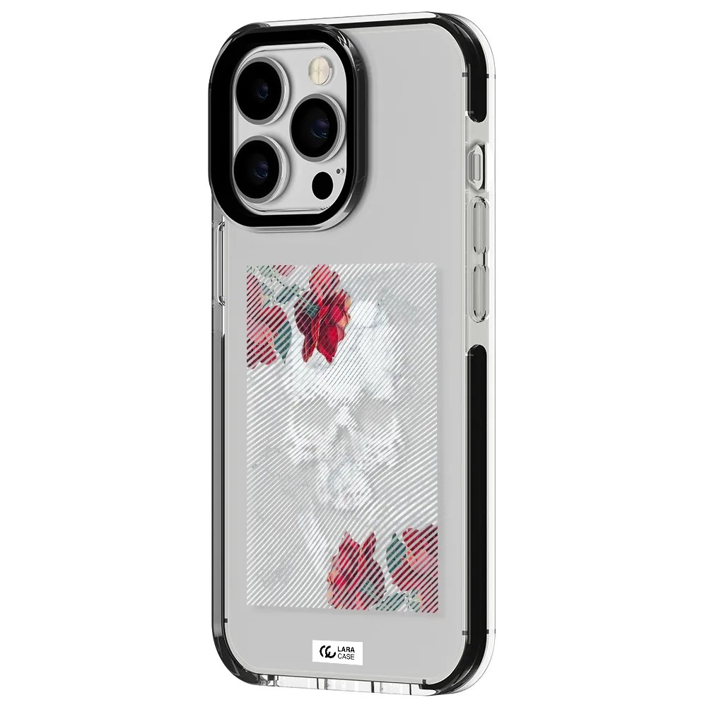 Rose And Skull Pattern Line Apple iPhone 13 Pro impact black border Case