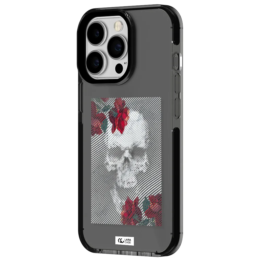 Rose And Skull Pattern Line Apple iPhone 13 Pro impact Smoke Black Case