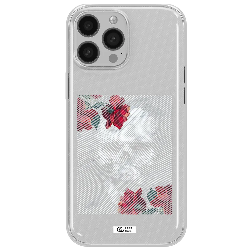 Rose And Skull Pattern Line Apple iPhone 13 Pro Max Clear TPU Case