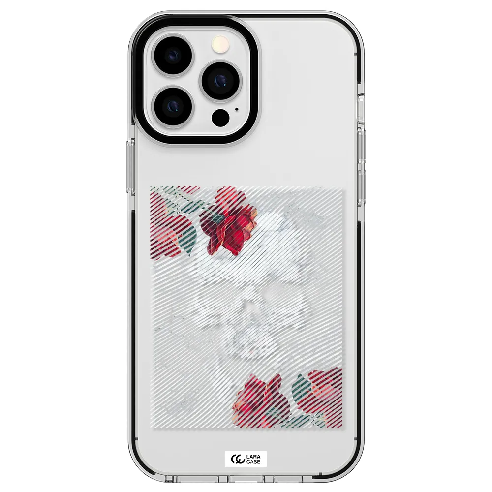 Rose And Skull Pattern Line Apple iPhone 13 Pro Max impact black border Case
