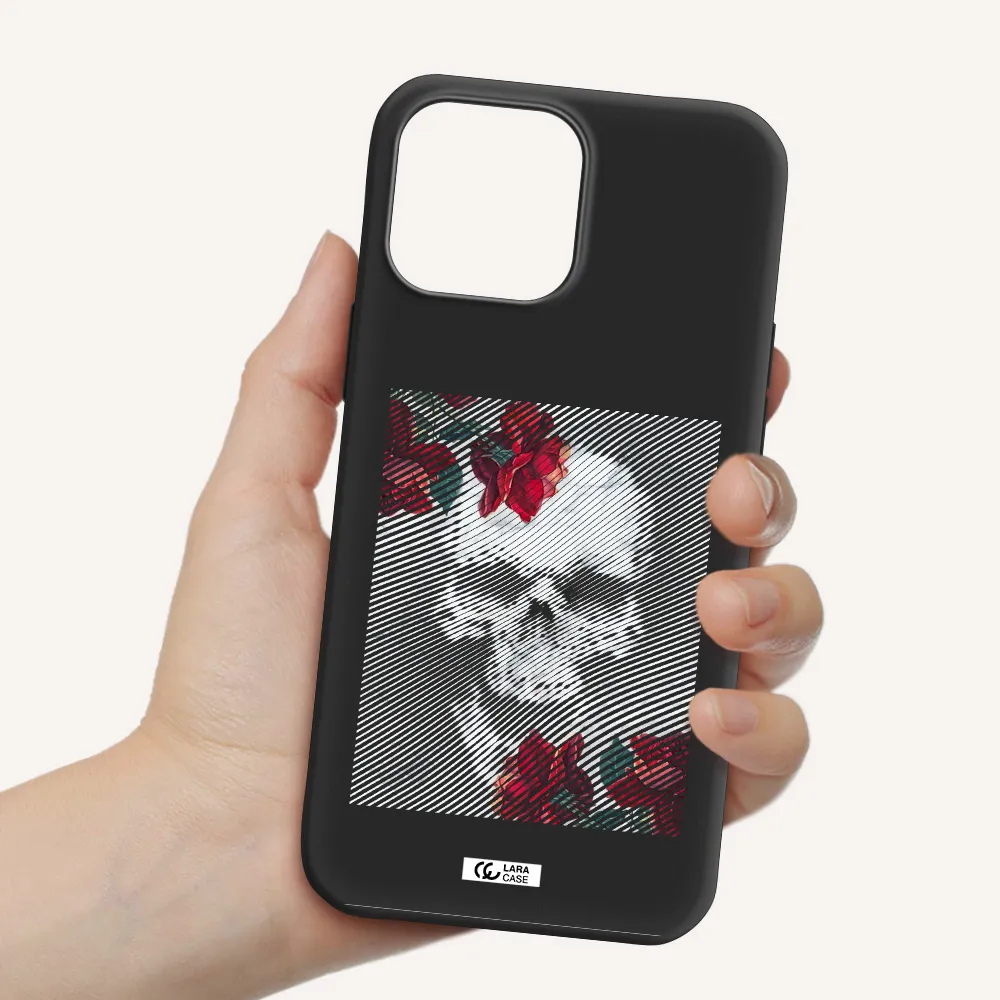 Rose And Skull Pattern Line Apple iPhone 13 Pro Max Silicone black Case
