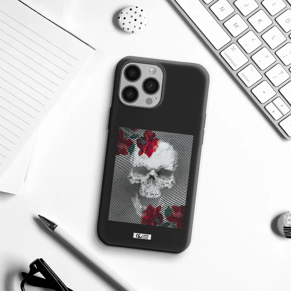 Rose And Skull Pattern Line Apple iPhone 13 Pro Max Silicone black Case