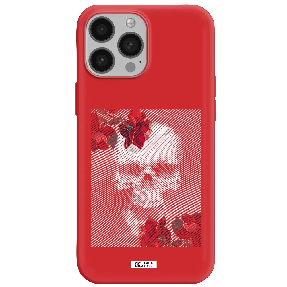 Rose And Skull Pattern Line Apple iPhone 13 Pro Max Silicone Imperial Red Case
