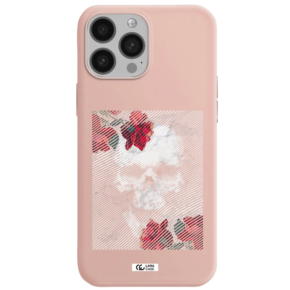 Rose And Skull Pattern Line Apple iPhone 13 Pro Max Silicone pastel pink Case