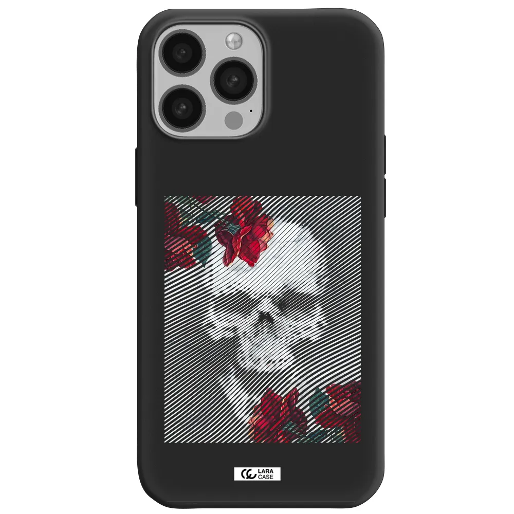Rose And Skull Pattern Line Apple iPhone 13 Pro Silicone black Case