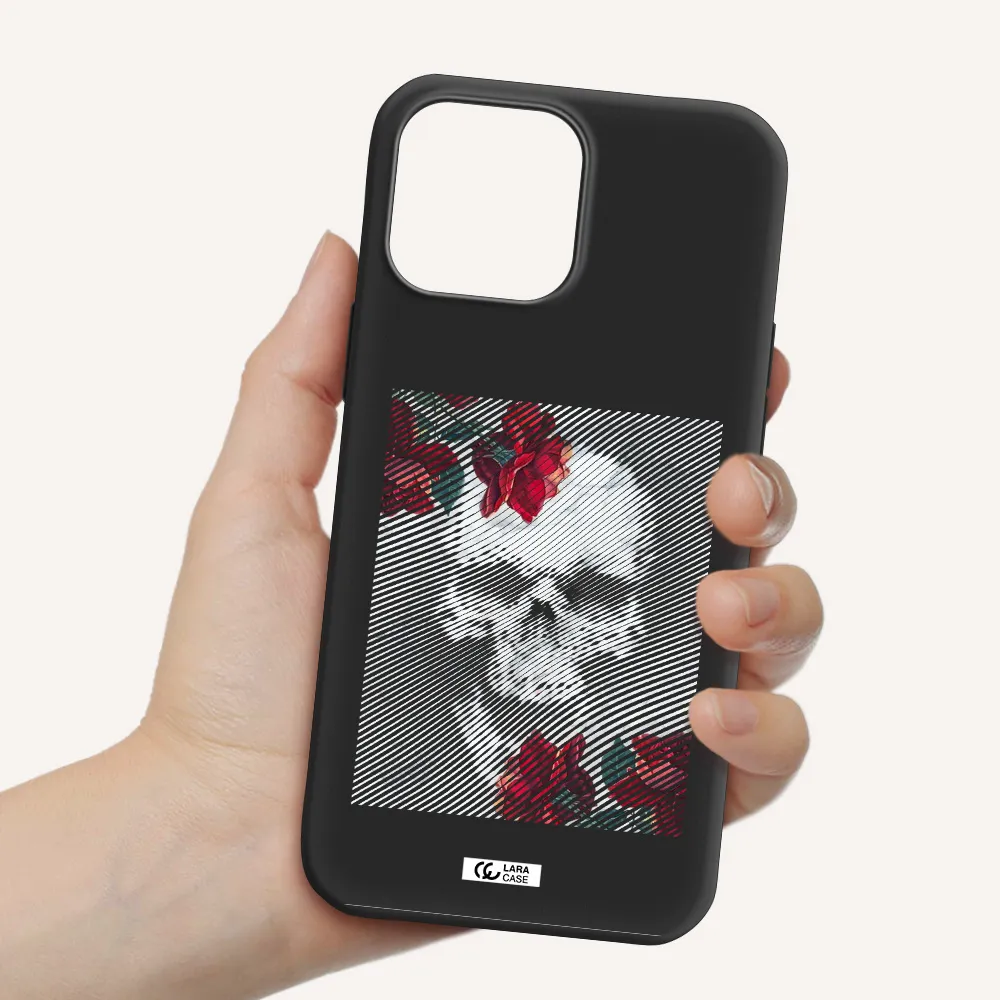 Rose And Skull Pattern Line Apple iPhone 13 Pro Silicone black Case