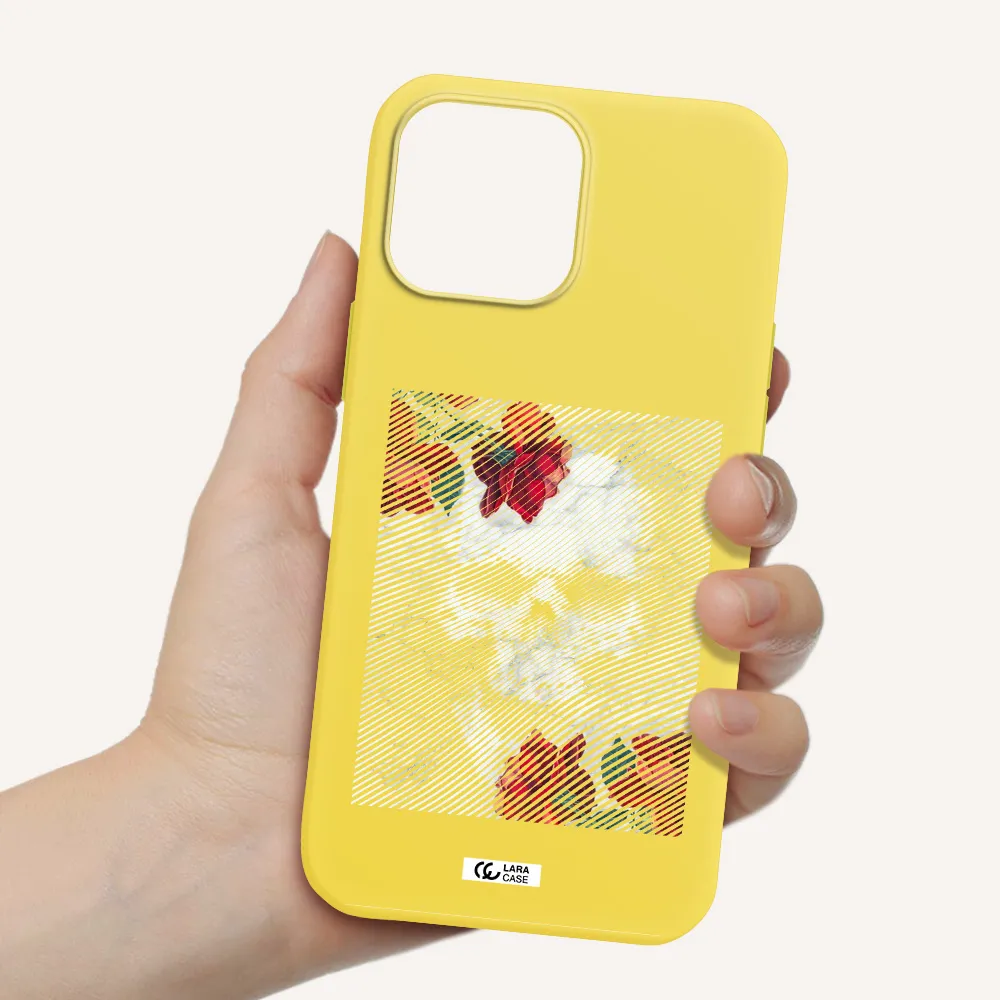 Rose And Skull Pattern Line Apple iPhone 13 Pro Silicone canary yellow Case