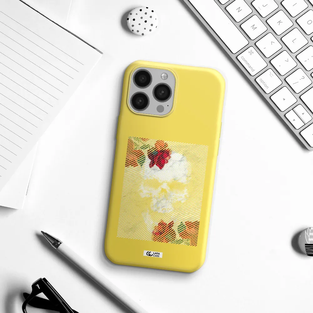 Rose And Skull Pattern Line Apple iPhone 13 Pro Silicone canary yellow Case