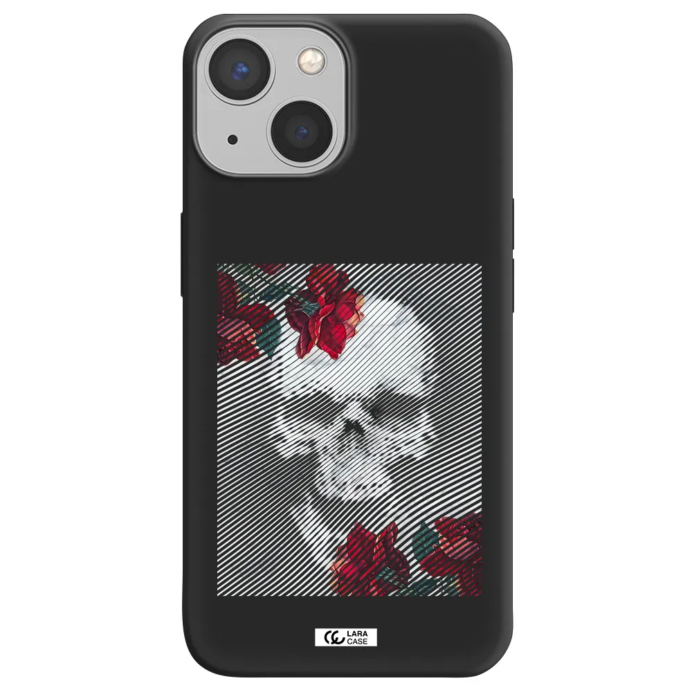 Rose And Skull Pattern Line Apple iPhone 13 Silicone black Case