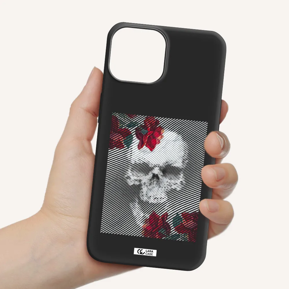 Rose And Skull Pattern Line Apple iPhone 13 Silicone black Case