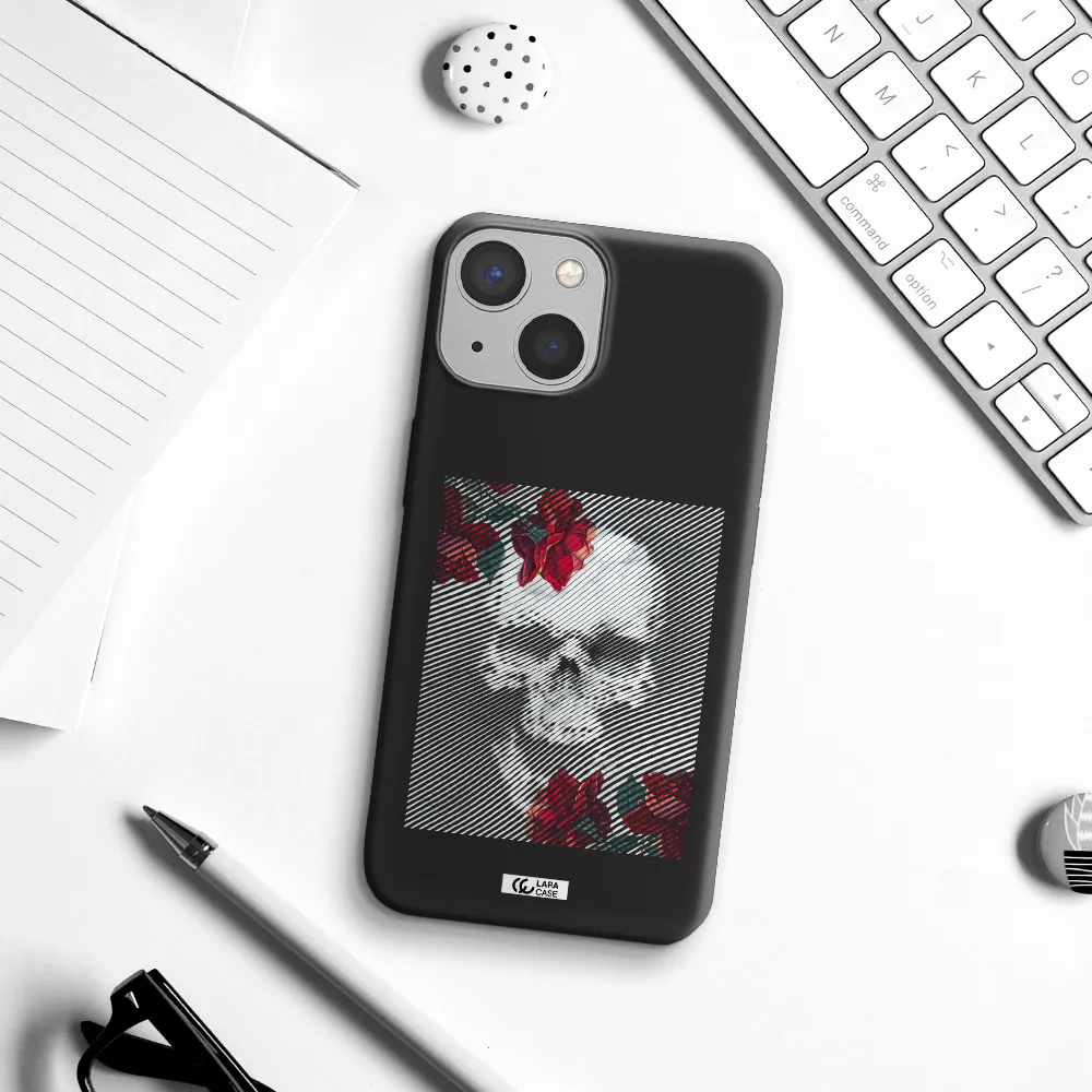 Rose And Skull Pattern Line Apple iPhone 13 Silicone black Case