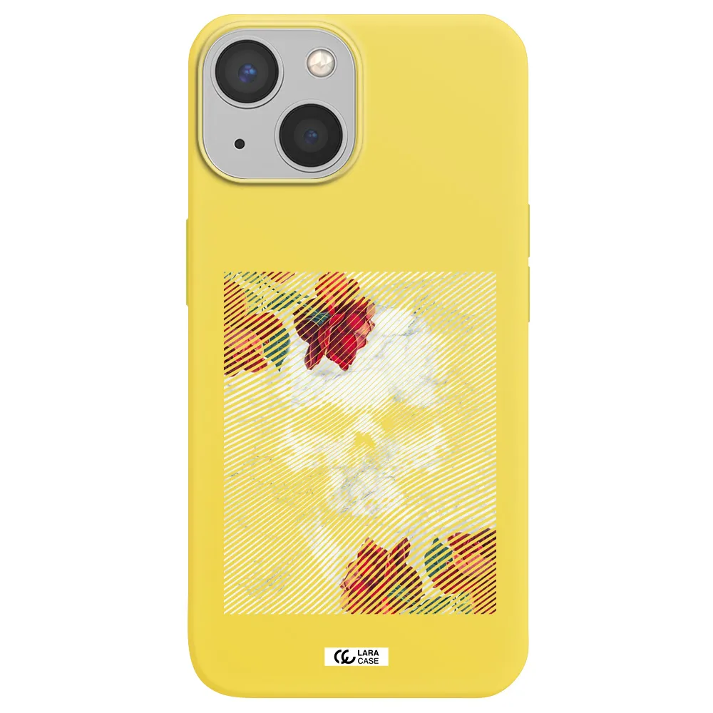 Rose And Skull Pattern Line Apple iPhone 13 Silicone canary yellow Case
