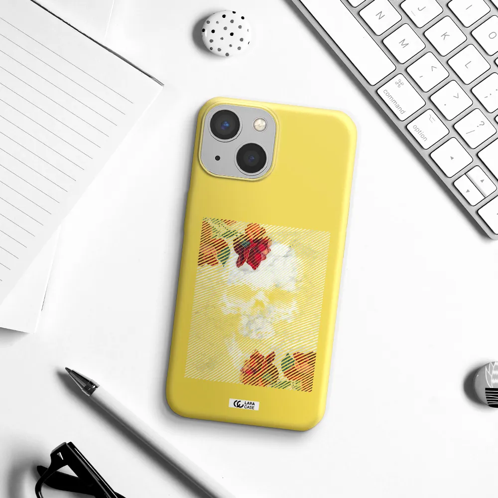 Rose And Skull Pattern Line Apple iPhone 13 Silicone canary yellow Case