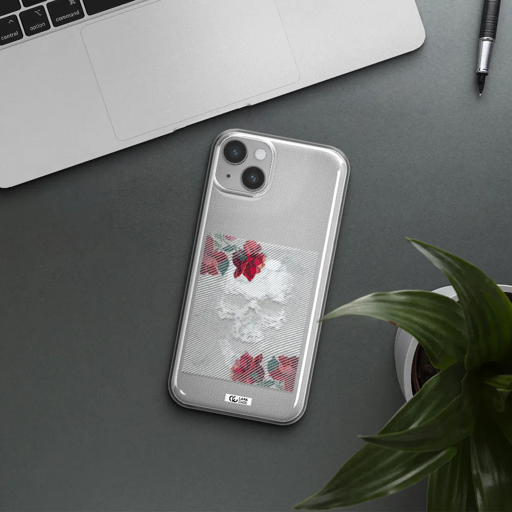 Rose And Skull Pattern Line Apple iPhone 14 Clear TPU Case