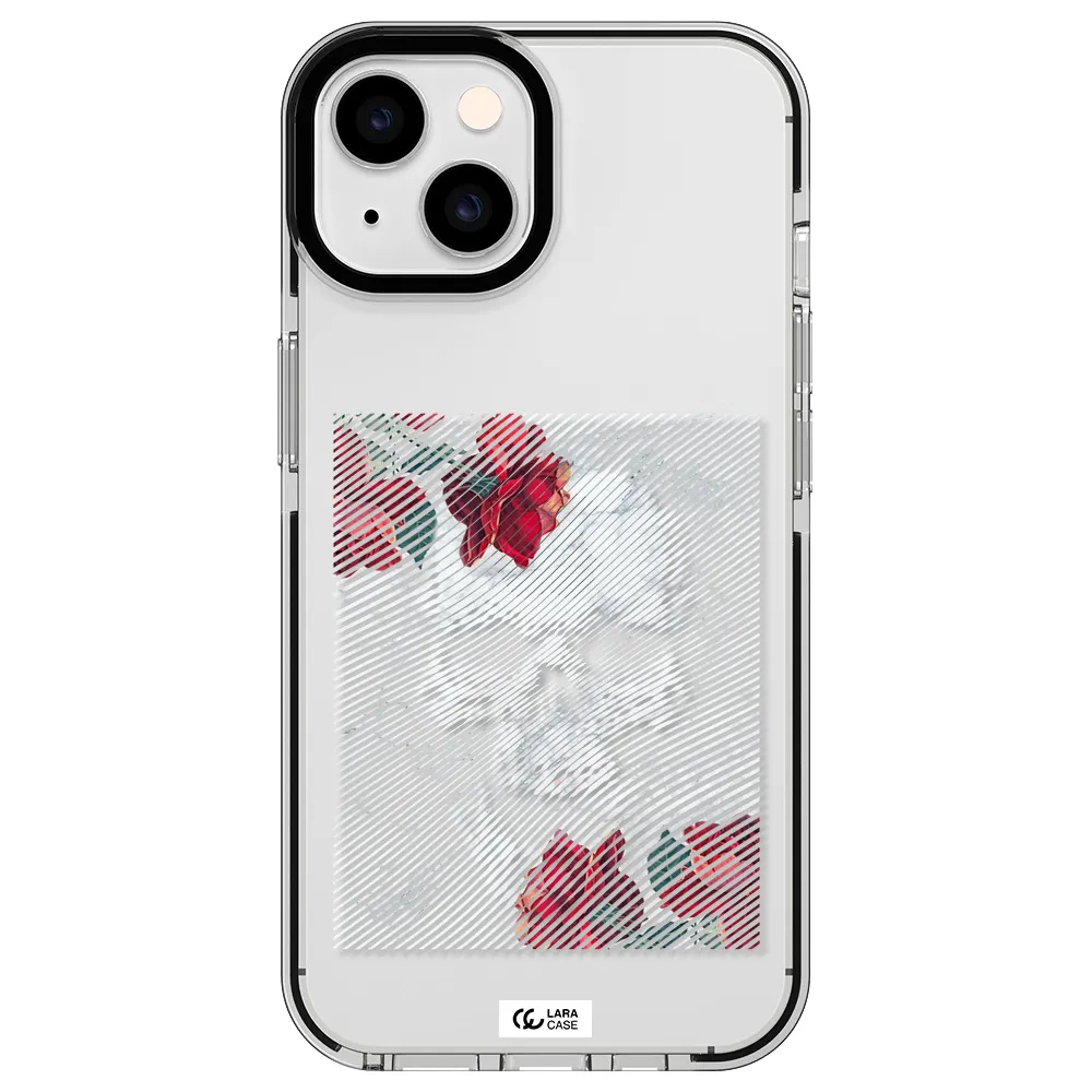 Rose And Skull Pattern Line Apple iPhone 14 impact black border Case
