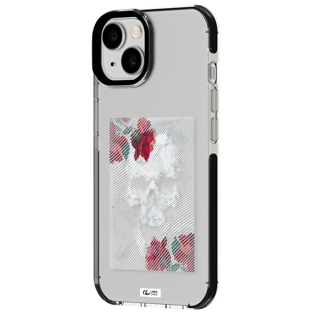 Rose And Skull Pattern Line Apple iPhone 14 impact black border Case