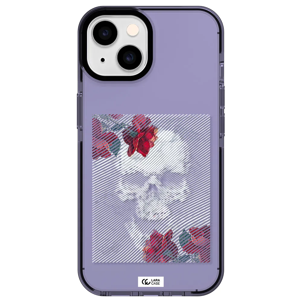 Rose And Skull Pattern Line Apple iPhone 14 impact Lilac Case