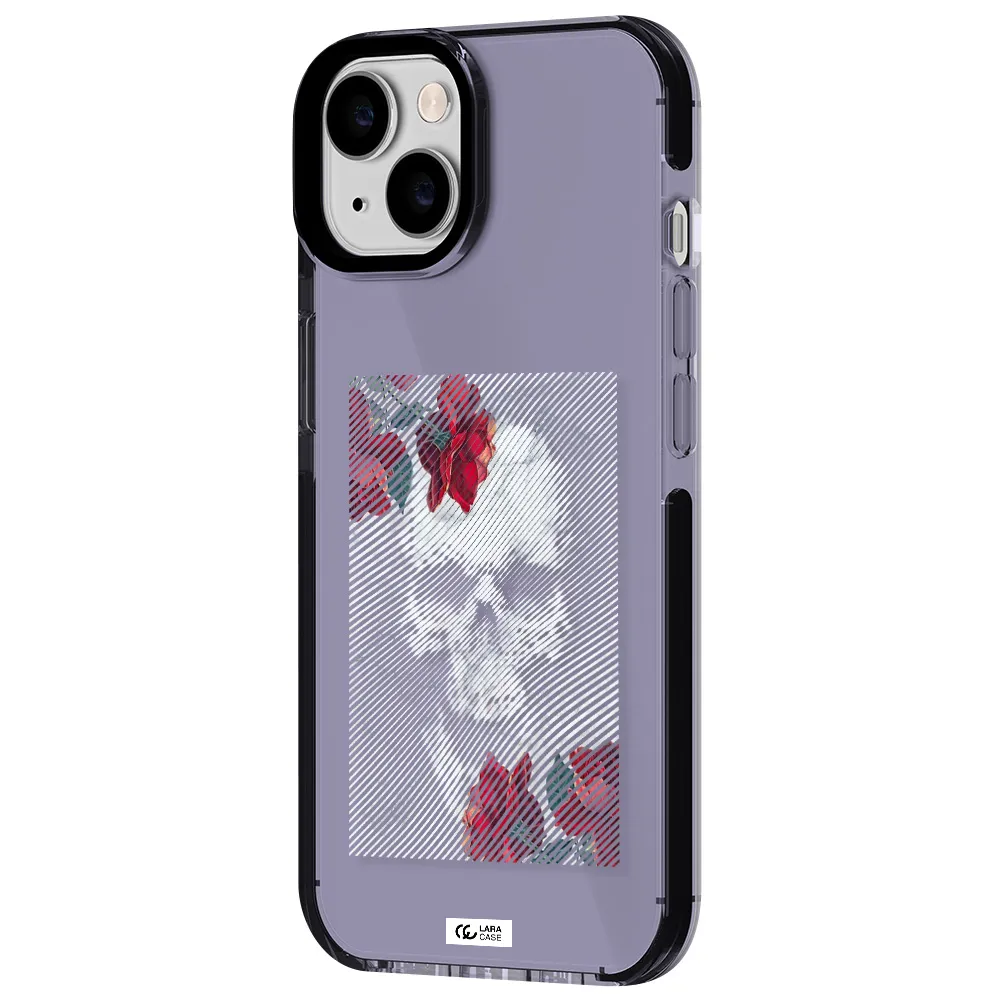 Rose And Skull Pattern Line Apple iPhone 14 impact Lilac Case