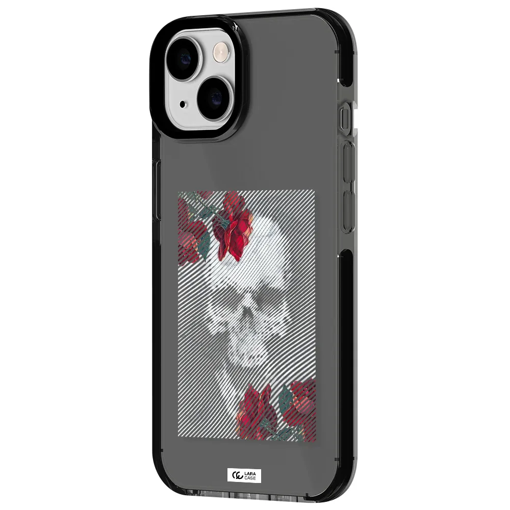 Rose And Skull Pattern Line Apple iPhone 14 impact Smoke Black Case