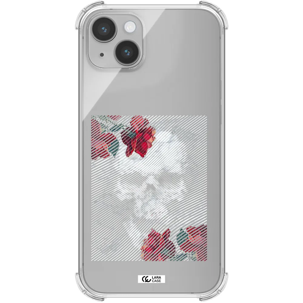 Rose And Skull Pattern Line Apple iPhone 14 plus Clear PC Case