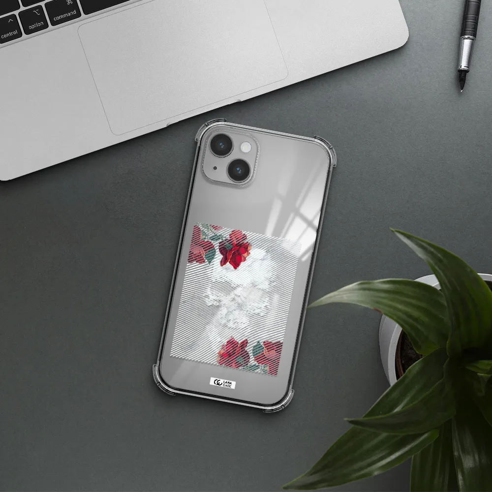 Rose And Skull Pattern Line Apple iPhone 14 plus Clear PC Case
